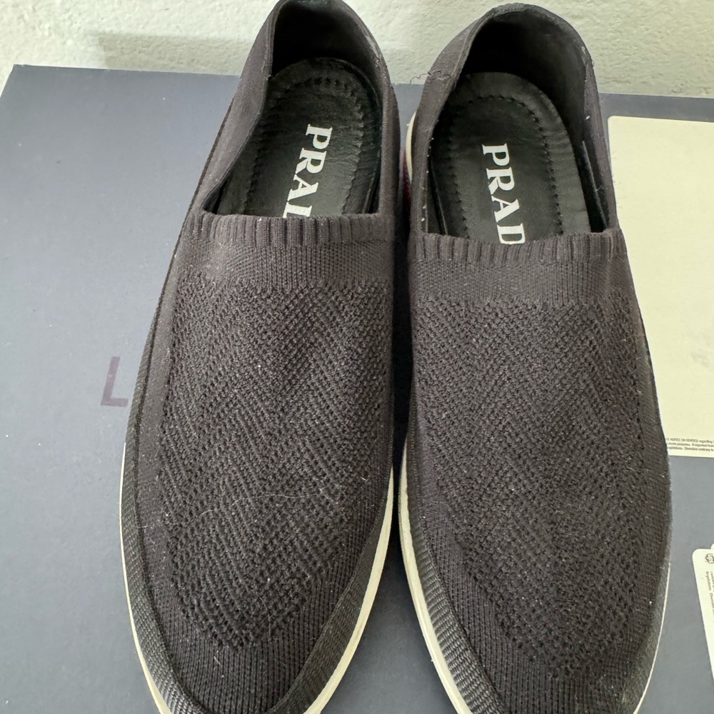 Prada Women’s Black Knit Slip-On Loafers